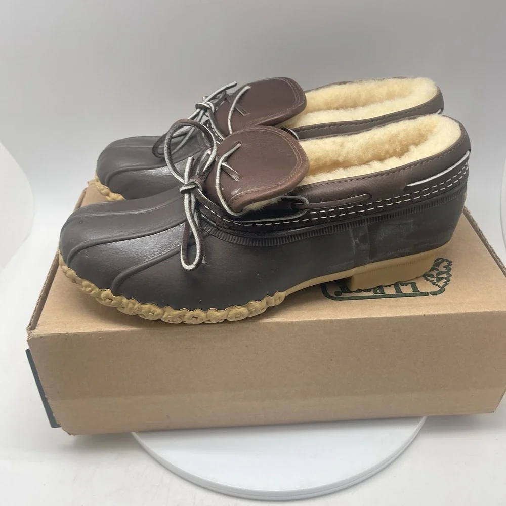 LL Bean Bean Boots Womens 8 M Brown Shearling Low Leather Duck Boot Waterproof